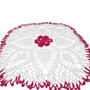 Handcrafted Crocheted Open Lace Rose Doilies Set of 3: 1 Large 2 Smaller Vintage